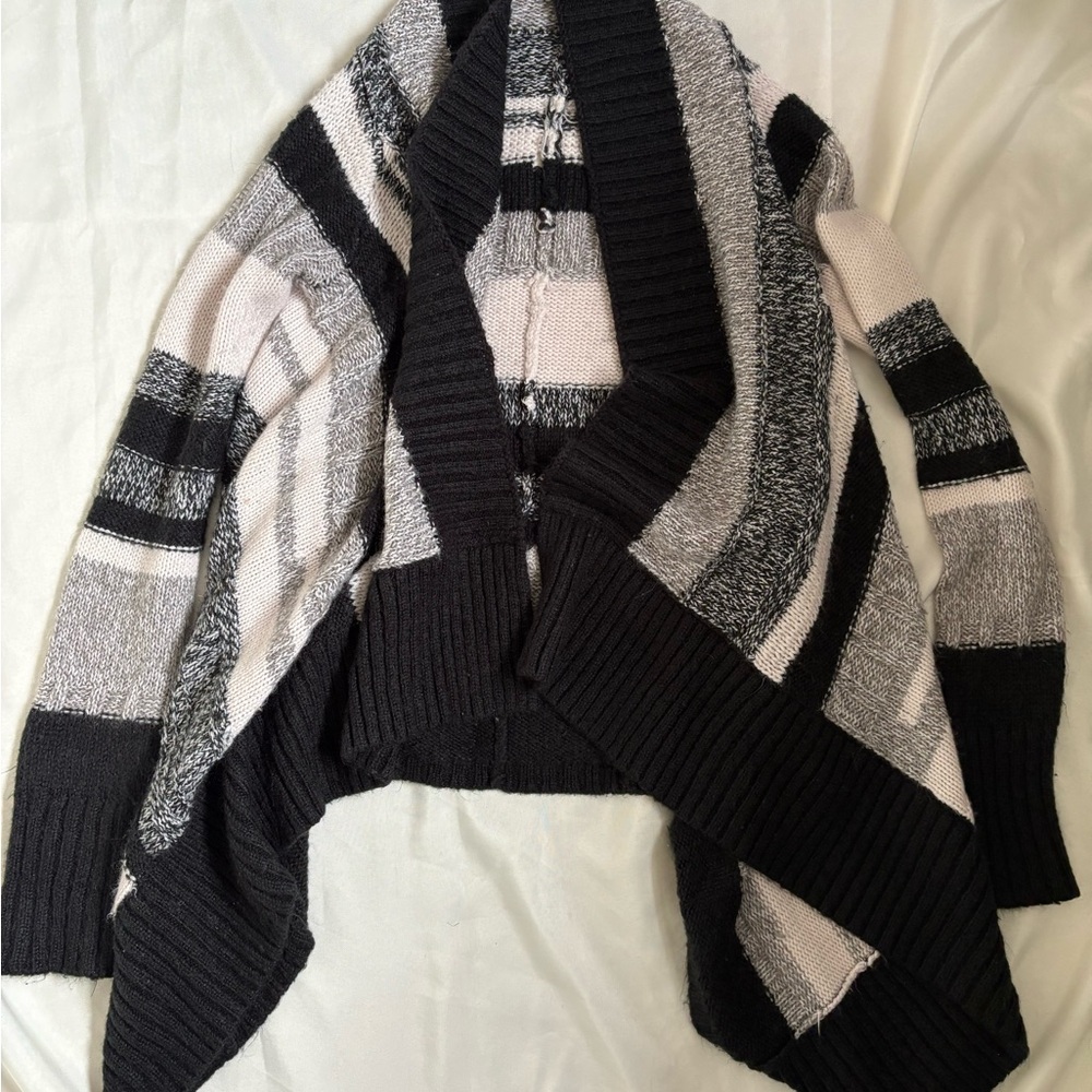 Striped Black and Gray Women's Cardigan